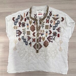 Johnny Was Biya 100% Silk White Blouse  - RARE piece!  Brand new without tags!